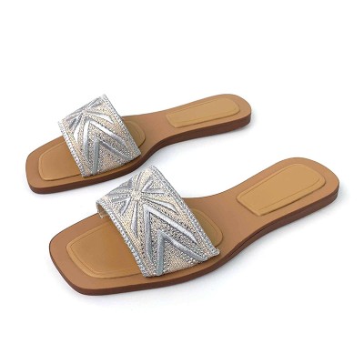 Summer beach rhinestone ladies flat slippers