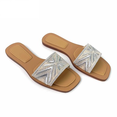 Summer beach rhinestone ladies flat slippers
