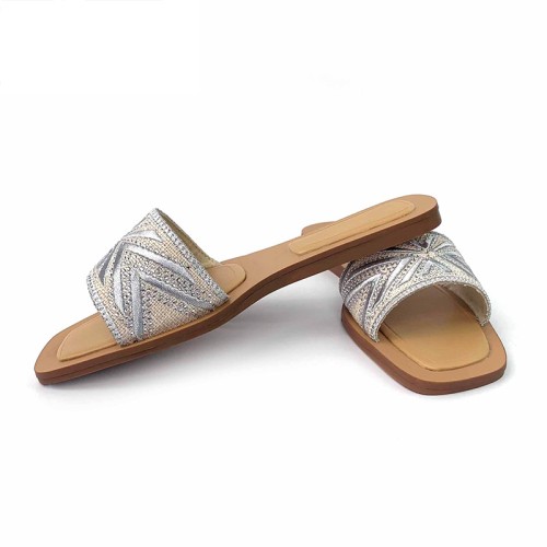 Summer beach rhinestone ladies flat slippers