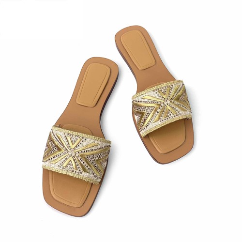 Summer beach rhinestone ladies flat slippers