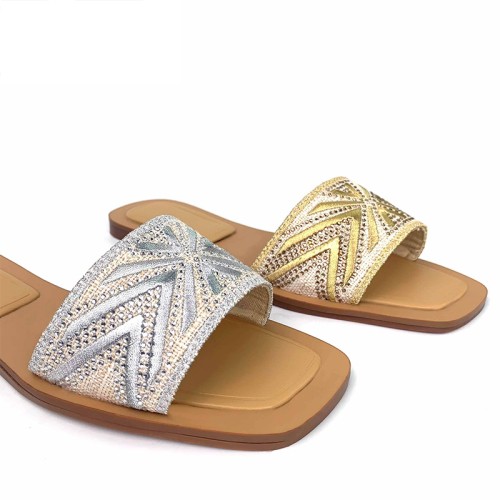 Summer beach rhinestone ladies flat slippers