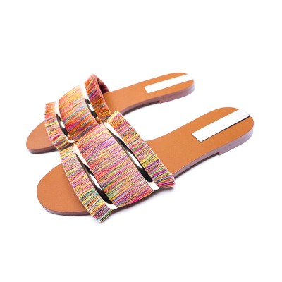 New style colorful tassel women's flat slippers