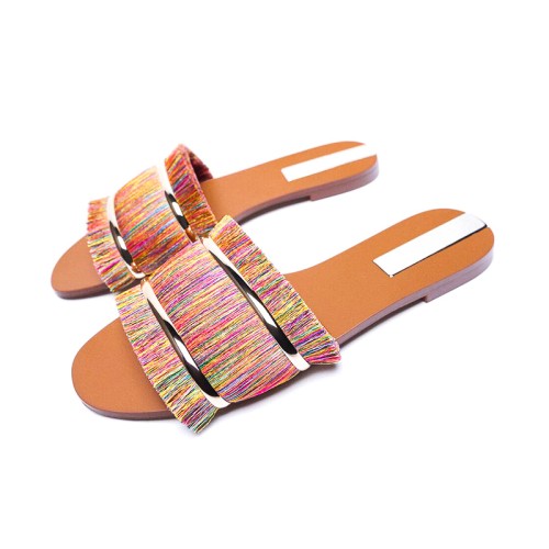 New style colorful tassel women's flat slippers