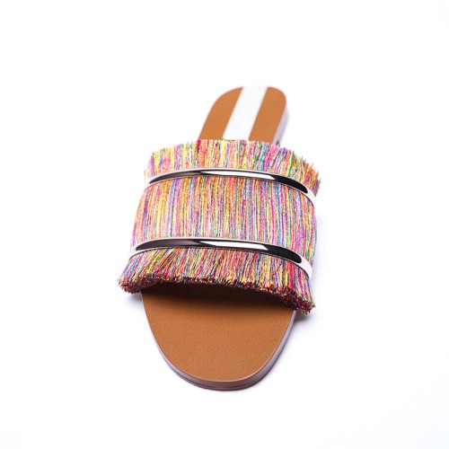 New style colorful tassel women's flat slippers