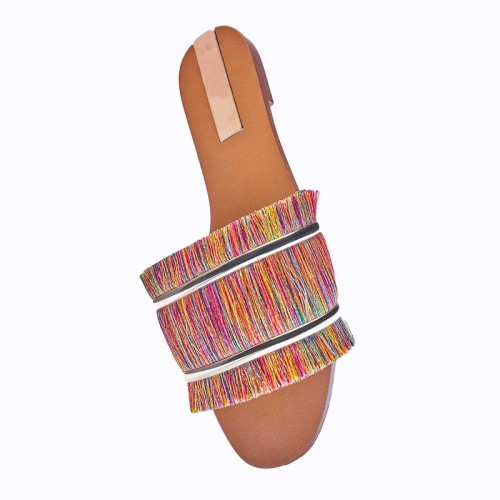 New style colorful tassel women's flat slippers