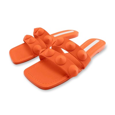 Square toe rubber studded women's flat slippers