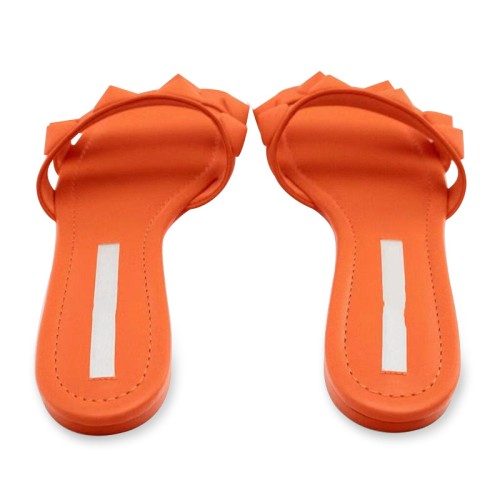 Square toe rubber studded women's flat slippers