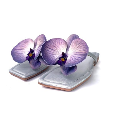 Women's flat slippers with butterfly orchid decoration