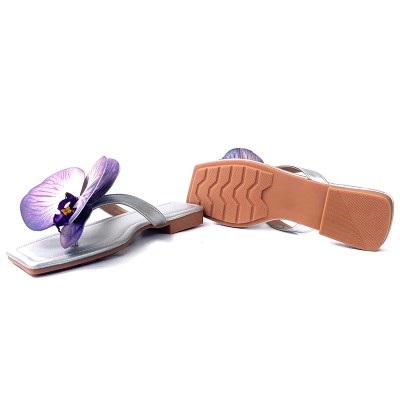 Women's flat slippers with butterfly orchid decoration