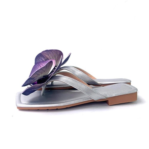 Women's flat slippers with butterfly orchid decoration