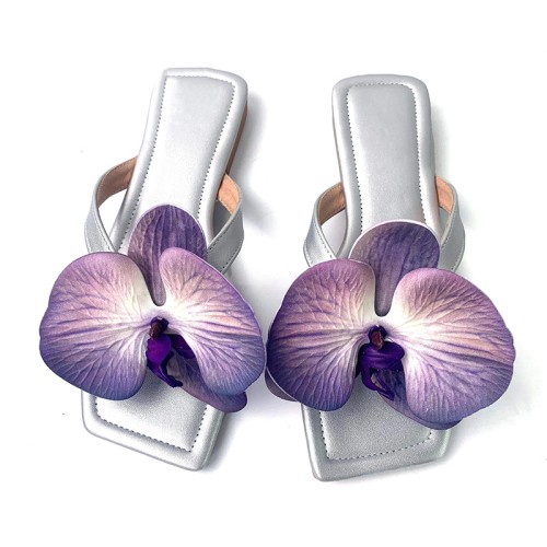 Women's flat slippers with butterfly orchid decoration