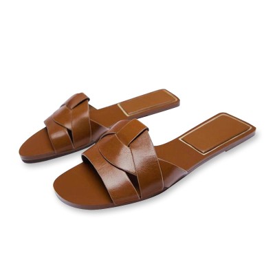 Luxurious woven leather women's flat slippers