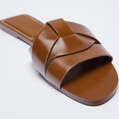 Luxurious woven leather women's flat slippers