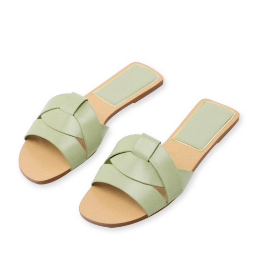 Luxurious woven leather women's flat slippers