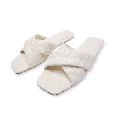 White open toe cross strap women's flat slippers
