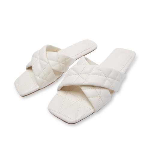 White open toe cross strap women's flat slippers