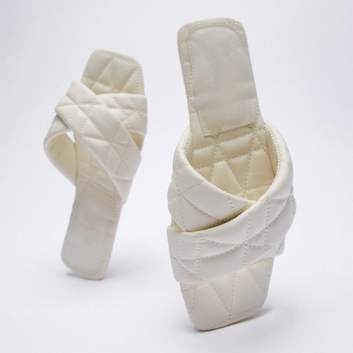 White open toe cross strap women's flat slippers