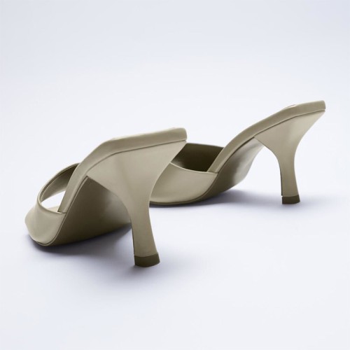 New style square toe high heel open slippers