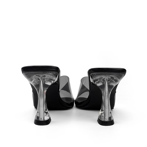 Square toe transparent design high heel open slippers