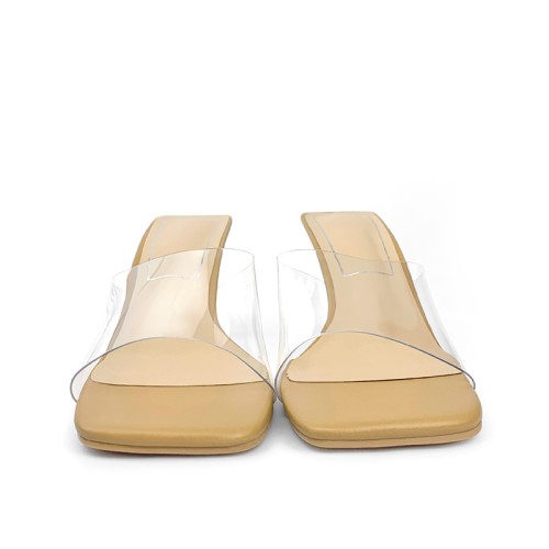 Square toe transparent design high heel open slippers