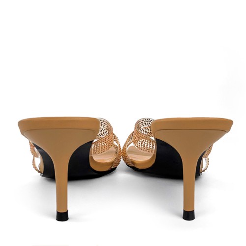 Transparent strap rhinestone high-heeled open slippers