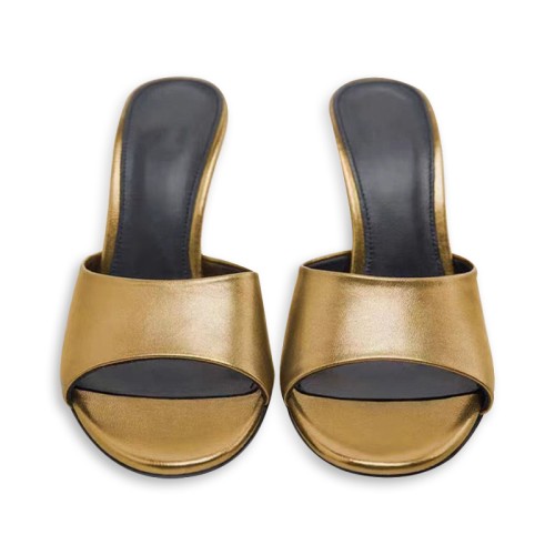 Exquisite shiny gold high heel open slippers