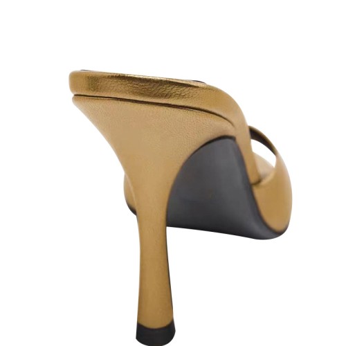 Exquisite shiny gold high heel open slippers