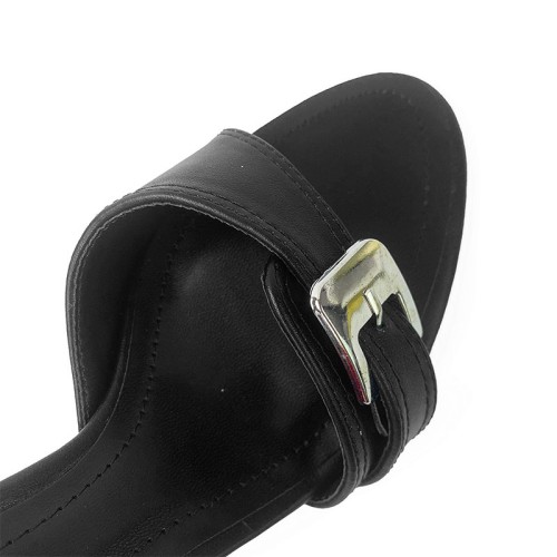High-heeled open slippers with buckle design