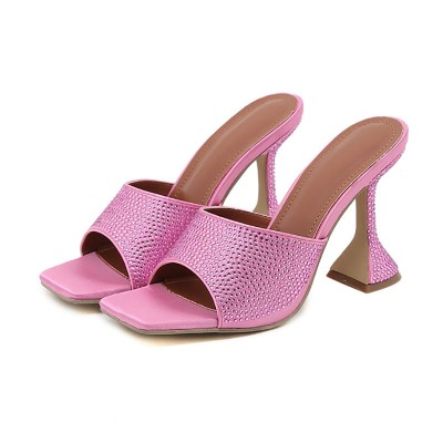 Lightweight square toe high heel open slippers