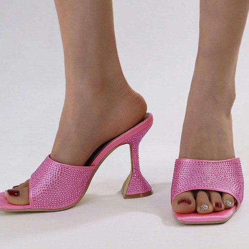 Lightweight square toe high heel open slippers