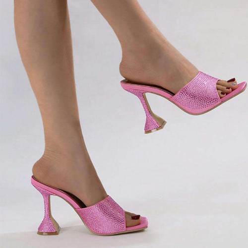 Lightweight square toe high heel open slippers