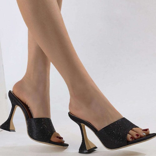 Lightweight square toe high heel open slippers