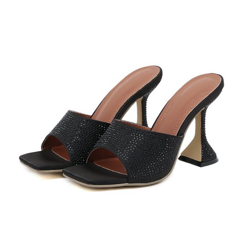 Lightweight square toe high heel open slippers