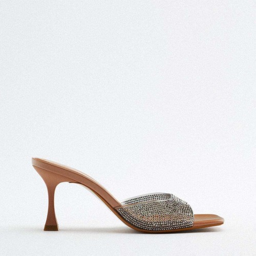 Summer luxury rhinestone high heel open slippers