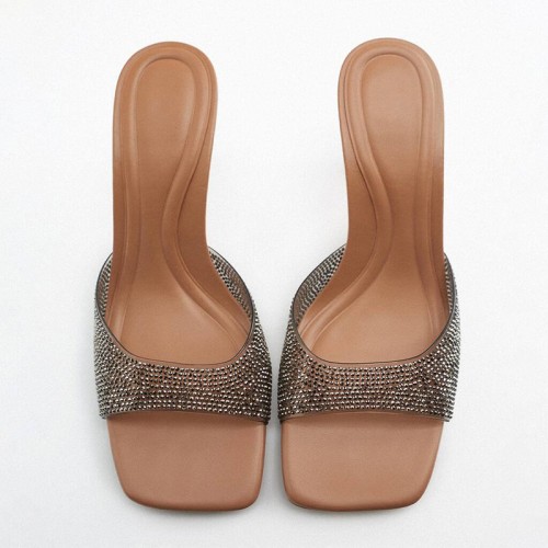 Summer luxury rhinestone high heel open slippers