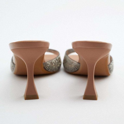 Summer luxury rhinestone high heel open slippers