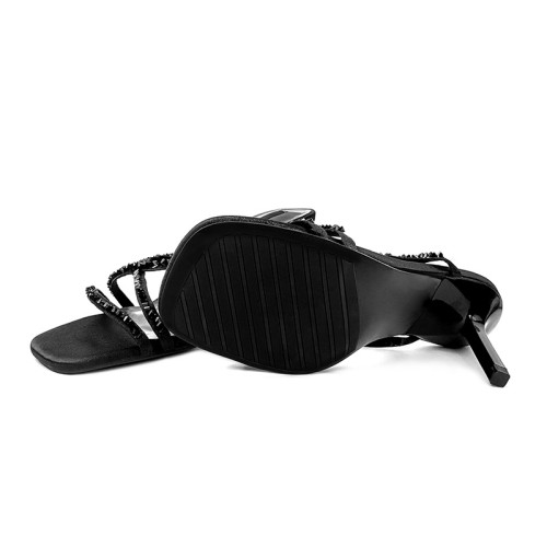 Rhinestone cross strap high heel open slippers