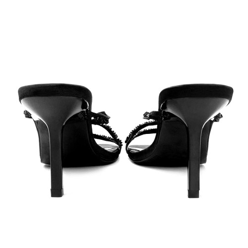 Rhinestone cross strap high heel open slippers