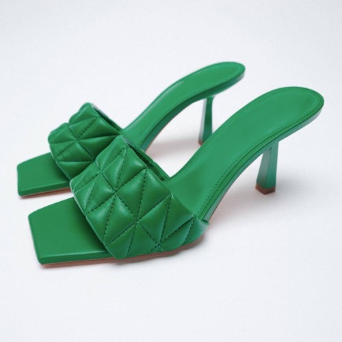 Fashionable quilted design high heel open slippers