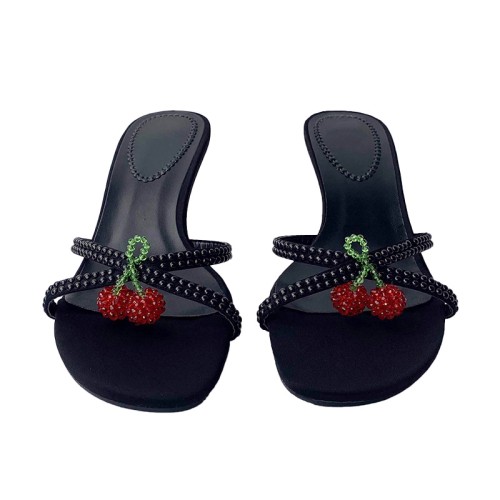 Sexy black narrow strap high heel open slippers