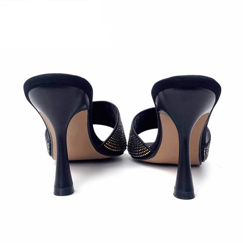 Luxurious colorful rhinestone high heel open slippers