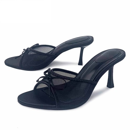Sexy mesh surface high heel open slippers