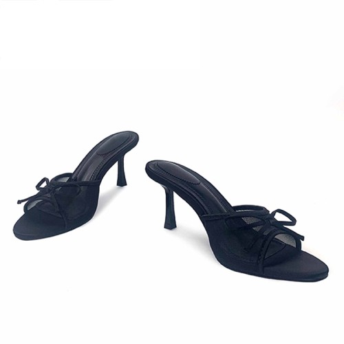 Sexy mesh surface high heel open slippers