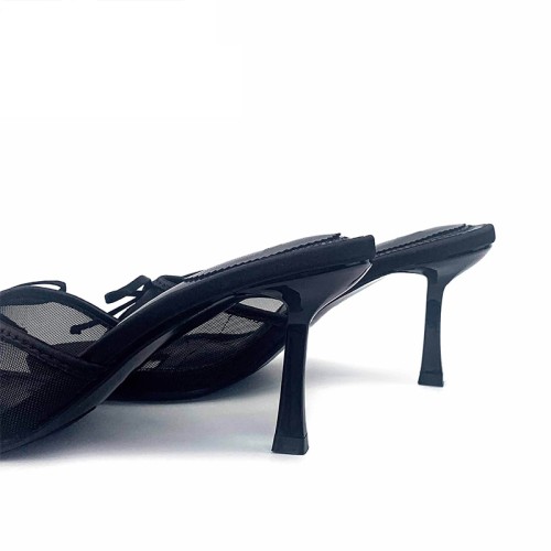 Sexy mesh surface high heel open slippers