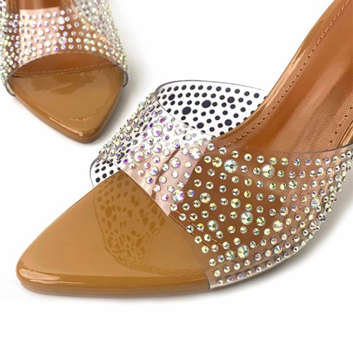 Fashion transparent rhinestone high heel open slippers