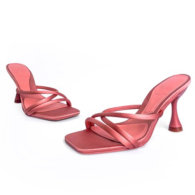 Simple square toe non-slip high heel open slippers