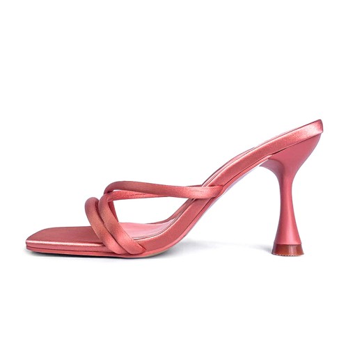 Simple square toe non-slip high heel open slippers