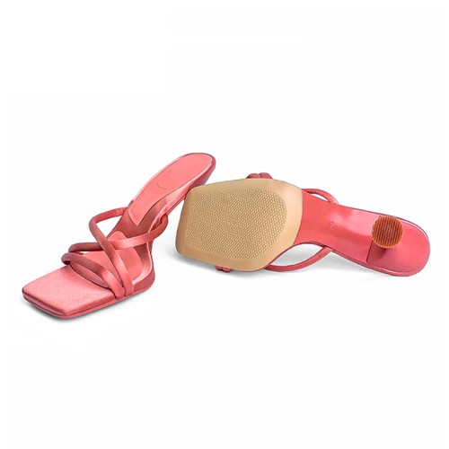 Simple square toe non-slip high heel open slippers