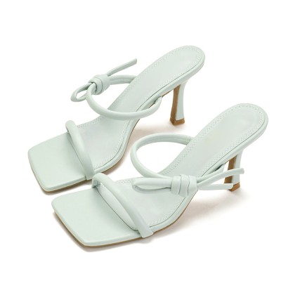 Fashionable unique lace-up knot high heel open slippers