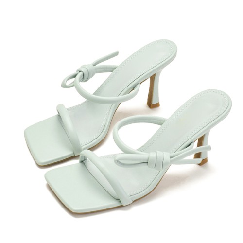 Fashionable unique lace-up knot high heel open slippers